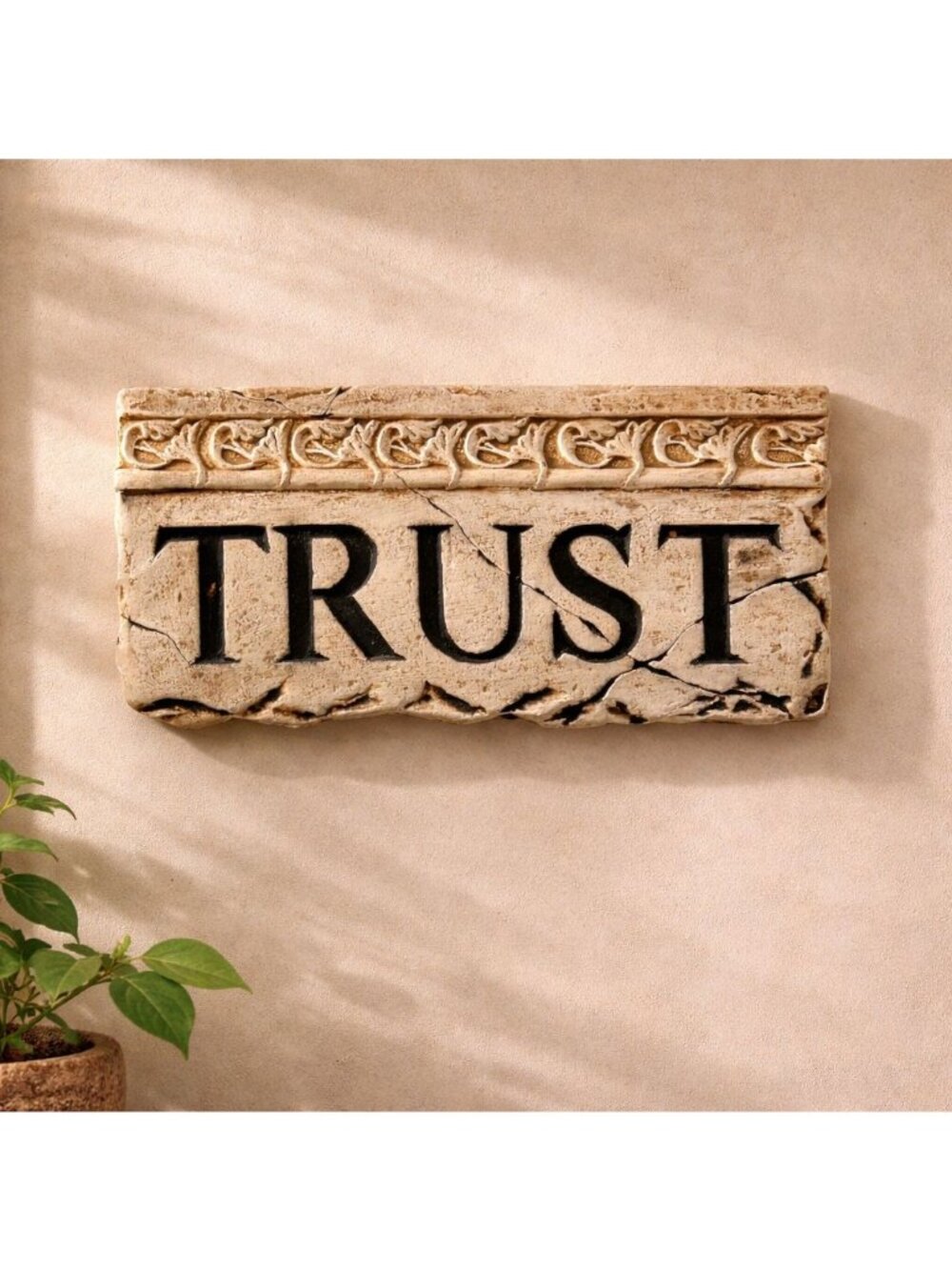 Trust Inspirational Wall Plaque Rustic Stone Look Faith Home Decor Sign
